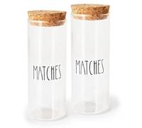 QUXIJA Set of 2 Farmhouse Match Holder with Strikers and Cork Lid, Glass Cute Match Jar for Home Decor, Matches Not Included (5 inch x 1.8 inch)