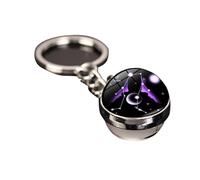 QUXVUIS 12 Constellation Keychains Modern Fashion Simple Metal Keyring Time Stone Glass Ball Art Double Side Pendant Gifts, Aries