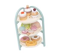 QUXVUIS 3 Tier Dessert Cake Stand Wooden Play Kitchen Accessories Sets For Engaging Kids Pretend Play And Role Playing Pretend Kids Tea Party Set For Little Girls