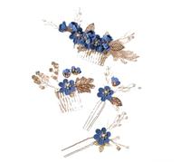 QUXVUIS 4 Pieces Wedding Flower Hair Combs Headpieces Elegant Women Headwear Beautiful Bridal Headdress Dressing Adornment, Gem blue