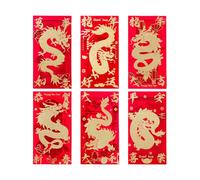 QUXVUIS 6pcs Wide Applications Chinese Red Envelopes For Various Celebrations Paper New Year Of Dragon Lucky Money Pocket Bag , 209A,6pcs , 6.7 inch