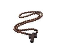 QUXVUIS 8mm Bead Rosary Pray Hand Jesus Cross Pendant Necklace for Men Stylish and Elegant Chain Beads, Coffee