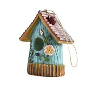 QUXVUIS Beautiful Resin Birdhouse Hang On Tree Branches Offers Birds Safe And Warm Shelter Year Round Rustic Country Cottage Shape Outdoor Bird House Bird Shelter Patio Yard, Blue
