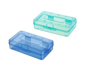 QUXVUIS Blue Pencil Case for Boys and Girls School with Colored Hard Pencil Case for School PP Plastic Box Crayon Box, Blue+Green