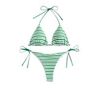 QUXVUIS Breathable Swimsuits for Women 2 Pieces Soft Fabric Swimwear for Amusement Park Thrills Slimming and Figure-Flattering Cut Swimming Costume Women, Green Stripes, S
