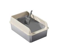 QUXVUIS Cat Litter Tray Stainless Steel High Designed Litter Pan Optimal For Maintaining Indoor Cat Hygiene And Easily Out Waste. Pet Supplies For Small And Large Cats Indoor Cats, Khaki, L