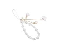 QUXVUIS Cell Phone Straps Trendy Crystal Flower Lanyard Romantic Keychain Strap Hanging Rope Anti-lost Bracelet Key Girls, White