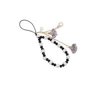 QUXVUIS Cell Phone Straps Trendy Crystal Flower Pendant Lanyard Romantic Beaded Keychain Strap Anti-lost Bracelet Ornaments, Black and White