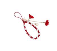 QUXVUIS Cell Phone Straps Trendy Crystal Flower Pendant Lanyard Romantic Beaded Keychain Strap Anti-lost Bracelet Ornaments, Red