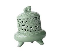 QUXVUIS Censer Incense Burner With Lid Tea Room Office Elegant Glass Incense Holder For Bedrooms And Studies Made High Temperature Fired Green Porcelain Clear Glaze, Style B