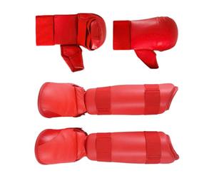 QUXVUIS Comfortable Karate Taekwondo Sparring Gear Gift Essential Gear For Young Athletes Engaged In Competitive Karate And Taekwondo Sparring Set Boxing Gloves Shin Guard, Red, L