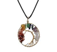 QUXVUIS Crushed Stone Tree Pendant Winding Jewelry Necklaces for Reiki Handwork Fashionable Lady Pendulum Jewelry Colorful, Gold Type 2, 14g