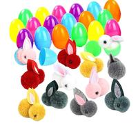 QUXVUIS Cute Easter Eggs With Plush Rabbits Gift Set 24-Pack Assorted Colors Eggs Filled With Mini Stuffed Bunnies Colorful Easter Basket Stuffers Kids Boys Girls