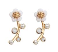 QUXVUIS Dainty Pearl Earrings Add Of Sophistication To Ensemble Elegant Alloy Stud Earrings For Women Flower, golden