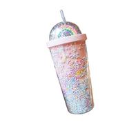 QUXVUIS Drinking Cup Materials Leak-Proof for Mess-Free Drinking Plastic Innovative Rainbow Water Bottle Straw Lid Cup, Light Pink, 550ml