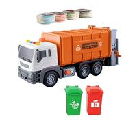 QUXVUIS Friction Powered Garbage Truck Toy Simulation Trash Truck With Dumping Function Includes Garbage Cans And Cards For Kids tional With Lights And Sounds, Orange