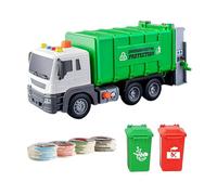 QUXVUIS Friction Powered Garbage Truck Toy Simulation Trash Truck With Dumping Function Includes Garbage Cans And Cards For Kids tional With Lights And Sounds, Green