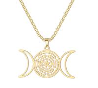 QUXVUIS Golden Double Crescents Maze Pendant Necklace Symbol Golden Double Crescents Maze Flower Pendant Necklace, B
