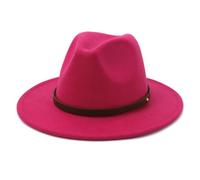 QUXVUIS Hats with Belt for Buckle Winter Solid Color Elegant Wide Brim Caps Warm-keeping Wool Men Cowboy Children Outdoor Church, Rose Red, 58cm