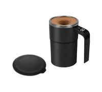 QUXVUIS Intelligent Temperature Measuring Cup Easy to Stir Various Drinks Stainless Steel Magnetic Automatic Stirring Cup, Black