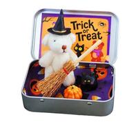 QUXVUIS Intriguing Pumpkin Teddy Bear Handcrafted Surprise For Halloween Little Bear In Box With Hat Mini Witcher Teddy In Box, white