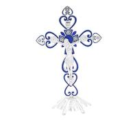 QUXVUIS Jesus Christ On Cross Statue Tabletop Decor Well-crafted Vintage Metal Standing Cross Accent For Home Standing Crucifix Base Catholic Jesus Vintage Metal Prayer Crosses, Blue, 20x12.5cm