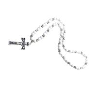 QUXVUIS Magnificent Catholic Christian Prayer Cross Necklace Pendant Featuring Eye-Catching Wooden Rosary Beads Zinc Alloy Cross Necklace Christian Pendant