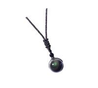 QUXVUIS Natural Obsidian Pendant Good Luck Bead Rainbow Eyes Unique, 14mm