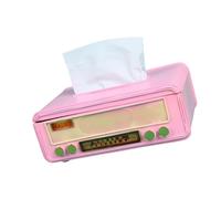 QUXVUIS Portable Radio Shaped Paper Box Tissue Holder Elegant Fabricating Unique Table Decoration Made Premium Iron Paper Dispenser Facial Office Table Centerpiece, Pink