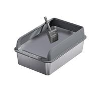 QUXVUIS Smart Cat Litter Tray Kitty Toilet Container Stainless Steel High Sides Promotes Simplifies Cleanup Pet Supplies For Small And Large Cats Indoor Cats, Dark Grey, L