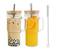 QUXVUIS Spirit Glass Cup with Wide Mouth Opening Easy to Clean Outdoor Activities Glass Cup with Lid and Straw Cups with Straws