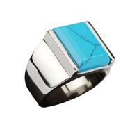 QUXVUIS Titanium Steel Rings Rectangular Artificial Jewelry Steel Finger Stone Black Onyxes Trendy Female Luxury Trendy, Turquoise