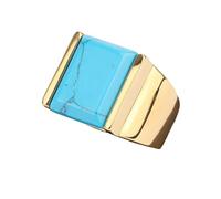QUXVUIS Titanium Steel Rings Rectangular Artificial Jewelry Steel Finger Stone Black Onyxes Trendy Female Luxury Trendy, Turquoise Gold