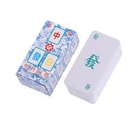 QUXVUIS Travel Mini Mahjong Game Playing Set Blue And White Porcelain Lightweight Scratch Resistant Fun For Family Portable Mahjong Tile Traditional Chinese