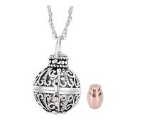 QUXVUIS Vintage Hollow Flower Cremation Urn Necklace With Durable Jar To Hold Ashes Or Special Treasures Of Loved Ones Vintage Style Hollow Flower Urn Necklace Memorial, Rose Gold, LxW: 34x26mm
