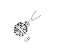 QUXVUIS Vintage Hollow Flower Cremation Urn Necklace With Durable Jar To Hold Ashes Or Special Treasures Of Loved Ones Vintage Style Hollow Flower Urn Necklace Memorial, Silver, LxW: 34x26mm