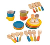 QUXVUIS Wooden Toy Plates And Dishes For Kitchen Pretend Play Promoting Cognitive Development Through Interactive Tea Time Fun Wooden Dish Set For Girls Toddlers Tea Set Play