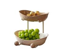QUXVUIS Yuanbao Fruit Plate Collection Three Tiered Plastic Large Bowl with Iron Stand Veg Snacks Dessert Organization, 2-Grid Coffee Color