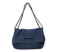 QUYBSGWJ Women's Trendy Solid Color Lightweight Shoulder Sling Purse Casual Hidden Button Pleated Handbag,Dark Blue,33 * 10 * 38 cm