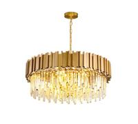 QUYCOIU Modern Crystal Chandeliers LED Adjustable Light Color Luxury Ceiling Pendant Lights Dining Room Living Room Gold Chandelier Hanging Light Fixtures Round For Bedroom Kitchen(D40xH30cm)