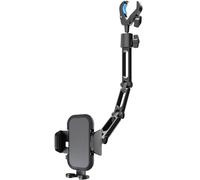 Quyee Phone Holder Car, Rear View Mirror Phone Holder - Aluminum Alloy Mount Multi-Angle Adjustment Rotatable and Retractable Compatible with All 4-7 Inch iPhone and Android Cell Phones (XL Black)