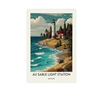 QUYHGAG Au Sable Light Station Poster Retro Art Canvas Poster Bedroom Decor Landscape Office Room Decor Gift 08x12inch(20x30cm)