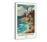 QUYHGAG Au Sable Light Station Poster Retro Art Canvas Poster Bedroom Decor Landscape Office Room Decor Gift 08x12inch(20x30cm)