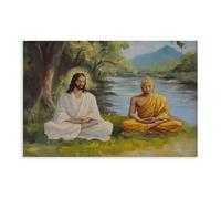 QUYHGAG Jesus And Buddha in Meditation Poster Canvas Poster Wall Art Decor Print Picture Paintings for Living Room Bedroom Decoration 20x30inch(50x75cm)
