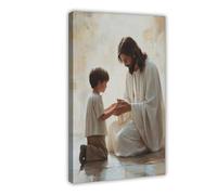 QUYHGAG Jesus And The Little Boy Praying Poster Canvas Poster Bedroom Decor Landscape Office Room Decor Gift 24x36inch(60x90cm)