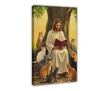 QUYHGAG Jesus Reads to Cats Poster Canvas Poster Bedroom Decor Landscape Office Room Decor Gift 16x24inch(40x60cm)