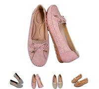 QuyiFa Curvahouse Orthopedic Leather Shoes, Lightweight Anti-Slip Breathable Sandals, Dressy Slip-On Bow-Knot Flats Loafers For Women (4.5,Pink)