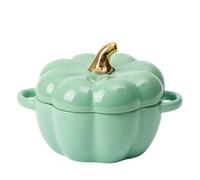 QuyiFa Cute Bowls, Oven-Safe Pumpkin Bowls, Creative Ceramic Pumpkin Dessert Bowls, Thanksgiving Halloween Pumpkin Party Decoration Tableware, Pumpkin ramekins with lids, Pumpkin Soup Bowls (Green)