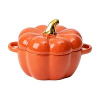 QuyiFa Cute Bowls, Oven-Safe Pumpkin Bowls, Creative Ceramic Pumpkin Dessert Bowls, Thanksgiving Halloween Pumpkin Party Decoration Tableware, Pumpkin ramekins with lids, Pumpkin Soup Bowls (Orange)