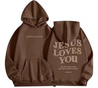 QuyiFa Jesus loves you hoodie, Jesus loves you sweatshirt,Cute Jesus hoodie, tops men and women pullover long sleeve (Brown,M)